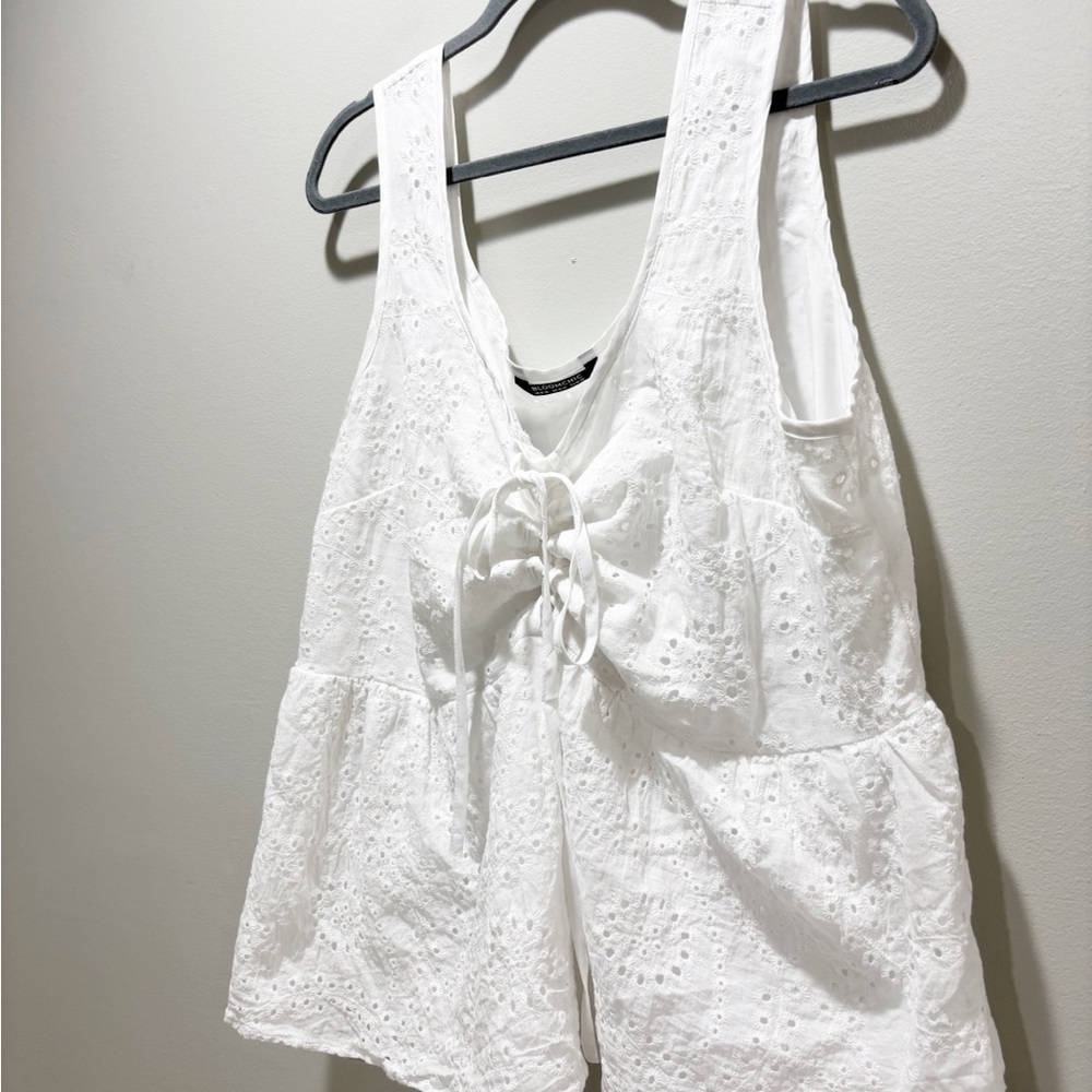BLOOMCHIC Women’s White Floral Eyelet Sleeveless Peplum Lace Up Tie Top Sz 18-20 - Picture 3 of 6